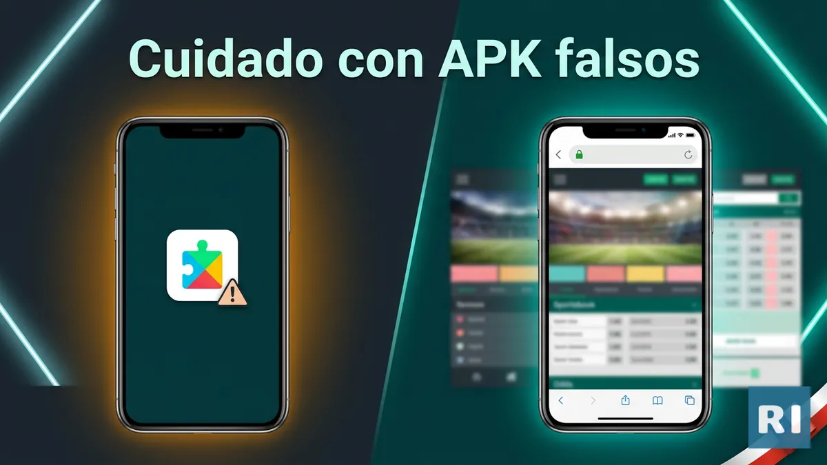 Comparación entre un APK falso y el navegador oficial de Rivalo para evitar estafas en Chile