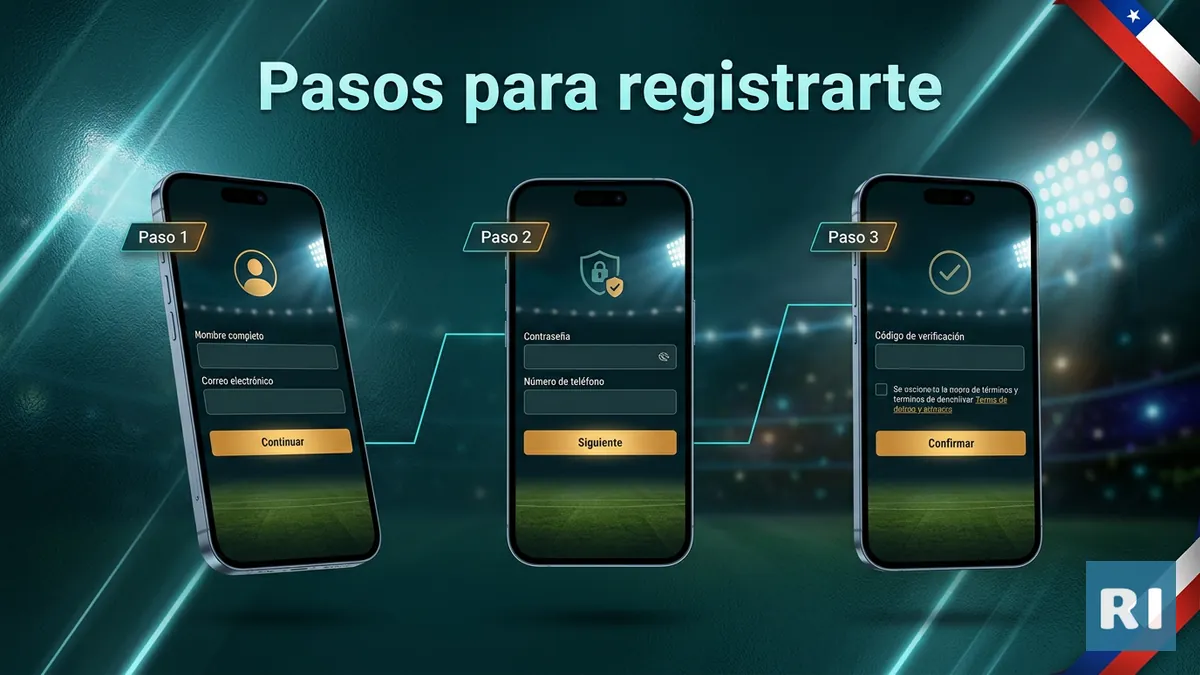 Secuencia de pantallas mostrando los pasos para registrarte en Rivalo Chile